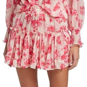 Misa Marion Skirt Watermelon Blossom pink floral tiered elastic waist pull on S